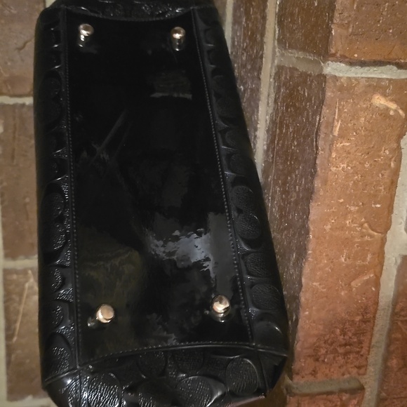 Coach Margot Patent Leather Carryall Crossbody Satchel Black Purple - Picture 5 of 10